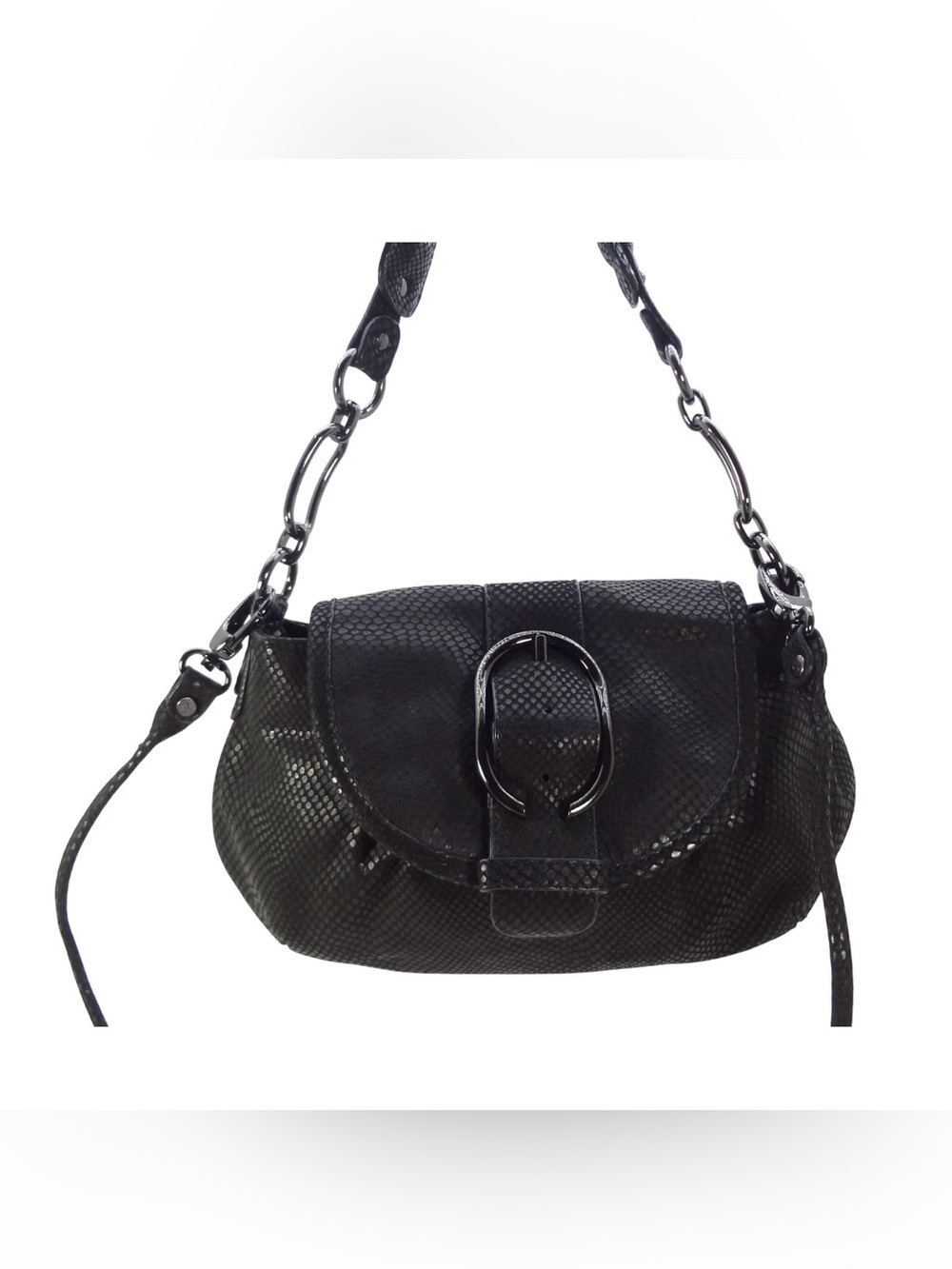 Adrienne Vittadini Black Textured Shoulder Bag with Chain Accents